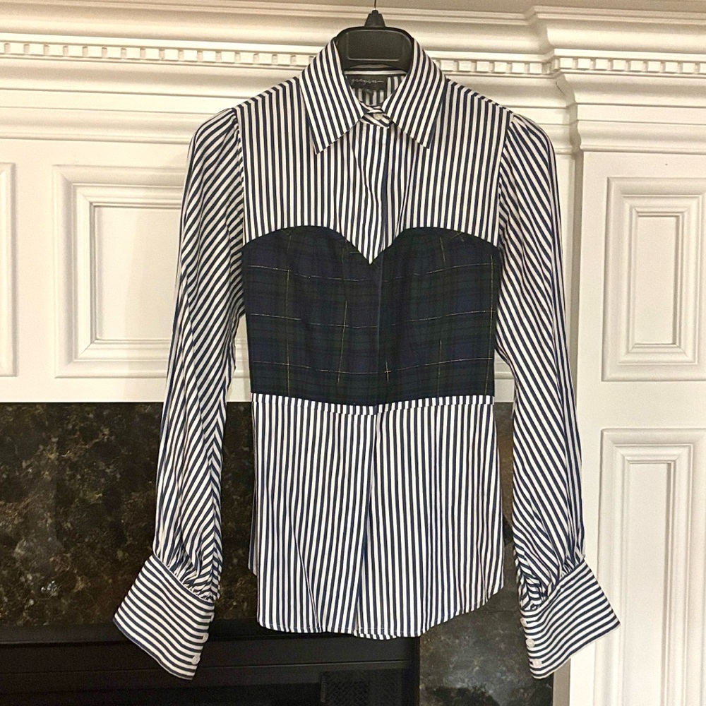 Grayson Corset style 100% cotton combination striped button down shirt sz.S